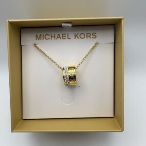 Michael Kors Gold-tone Necklace with Crystal Pavé and Logo Ring Pendant